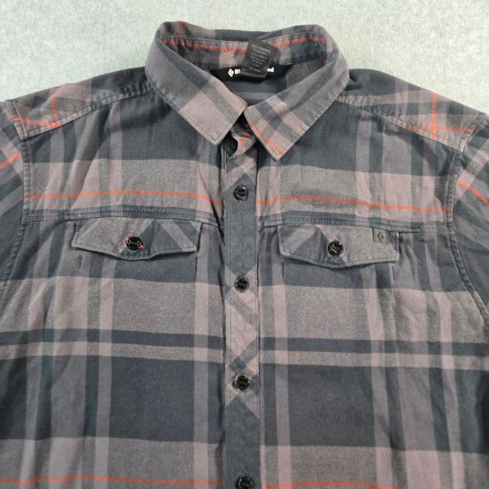 Black Diamond Mens Plaid Flannel Button Down Shirt Grey Black Orange Medium - Picture 11 of 16